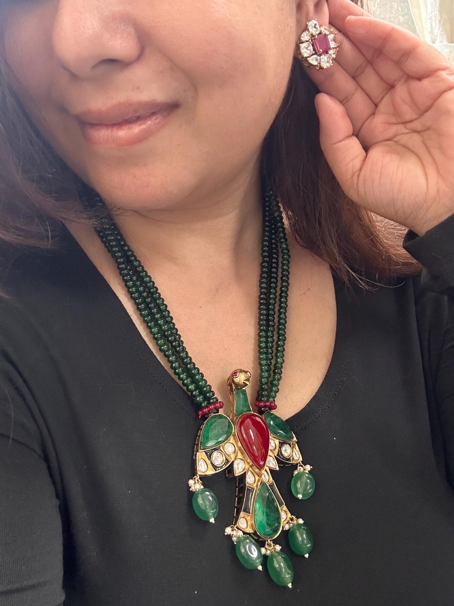 Premium semiprecious stones Nita Ambani inspired necklace set adjustable gold polished