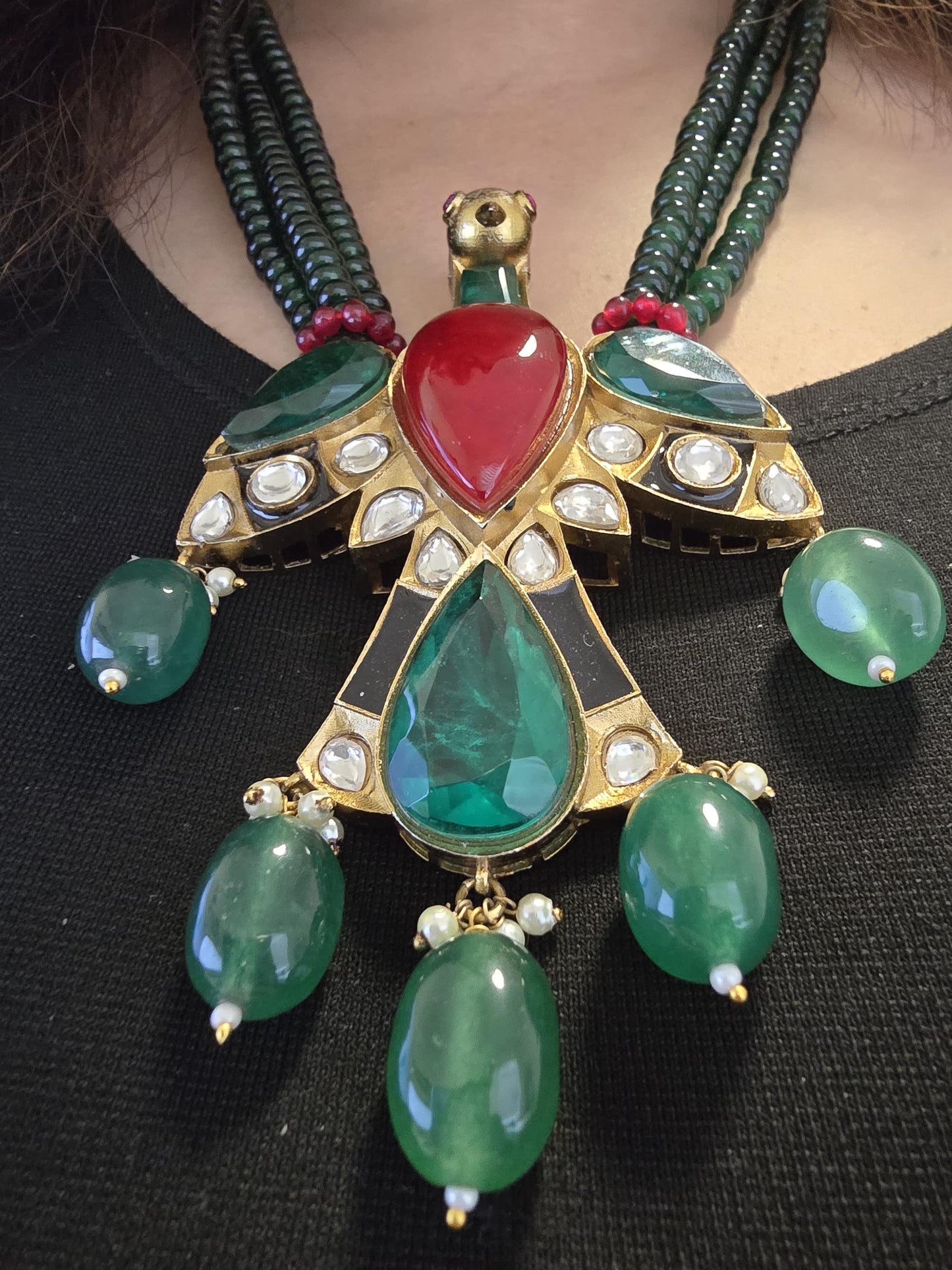 Premium semiprecious stones Nita Ambani inspired necklace set adjustable gold polished
