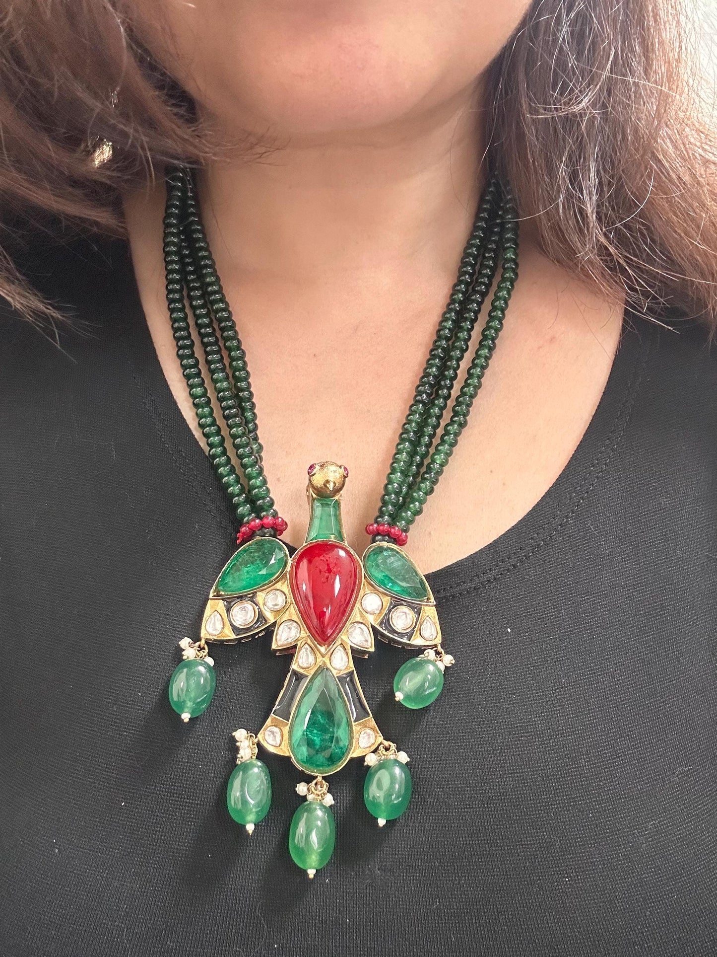 Premium semiprecious stones Nita Ambani inspired necklace set adjustable gold polished