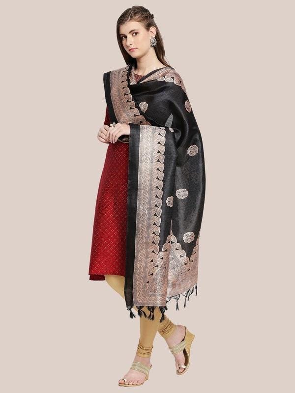 Black & Beige Printed Art Silk Dupatta/shawl/stole