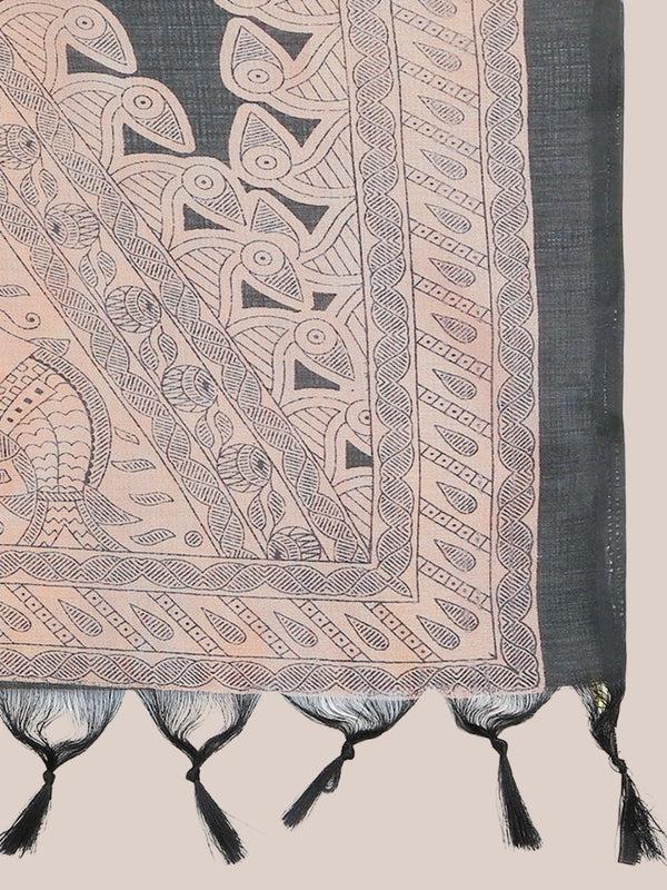 Black & Beige Printed Art Silk Dupatta/shawl/stole