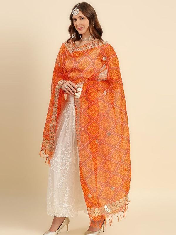 Ikat Printed Kota Cotton Dupatta With Gotta Patti Border dupatta/shawl/stole