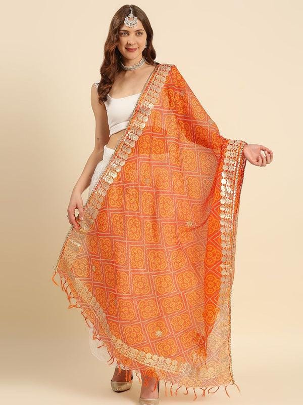 Ikat Printed Kota Cotton Dupatta With Gotta Patti Border dupatta/shawl/stole