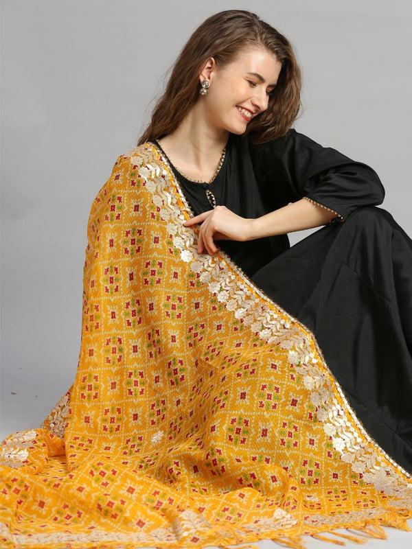 Ikat Printed Kota Cotton Dupatta With Gotta Patti Border dupatta/shawl/stole