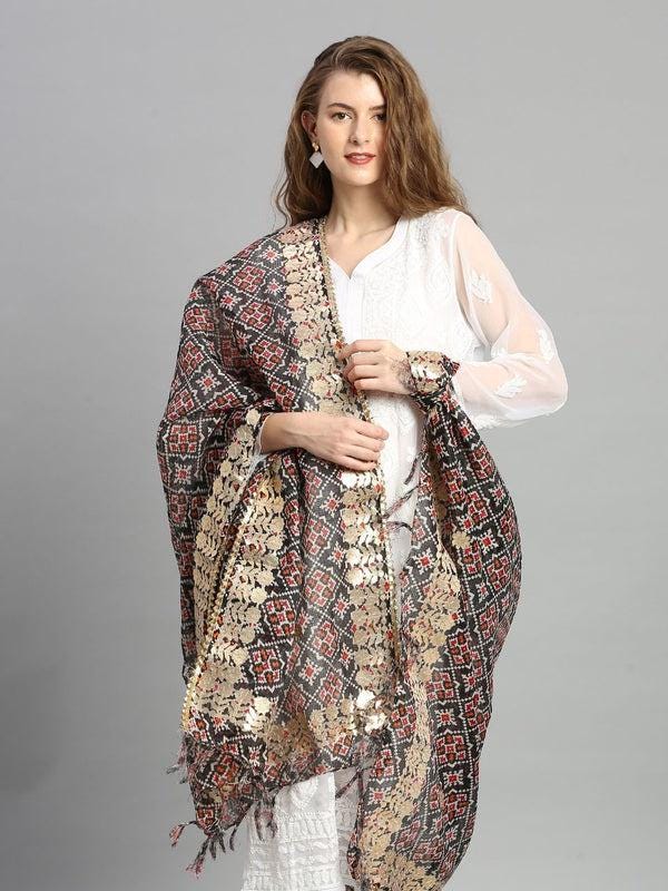 Ikat Printed Kota Cotton Dupatta With Gotta Patti Border dupatta/shawl/stole