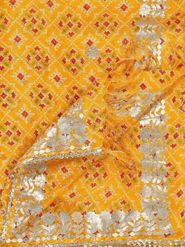 Ikat Printed Kota Cotton Dupatta With Gotta Patti Border dupatta/shawl/stole