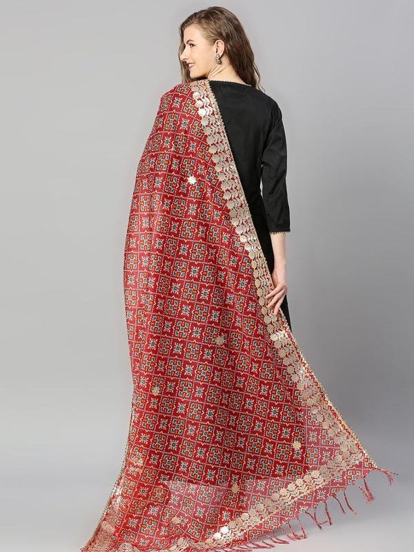 Ikat Printed Kota Cotton Dupatta With Gotta Patti Border dupatta/shawl/stole