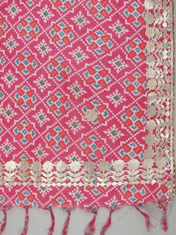 Ikat Printed Kota Cotton Dupatta With Gotta Patti Border dupatta/shawl/stole