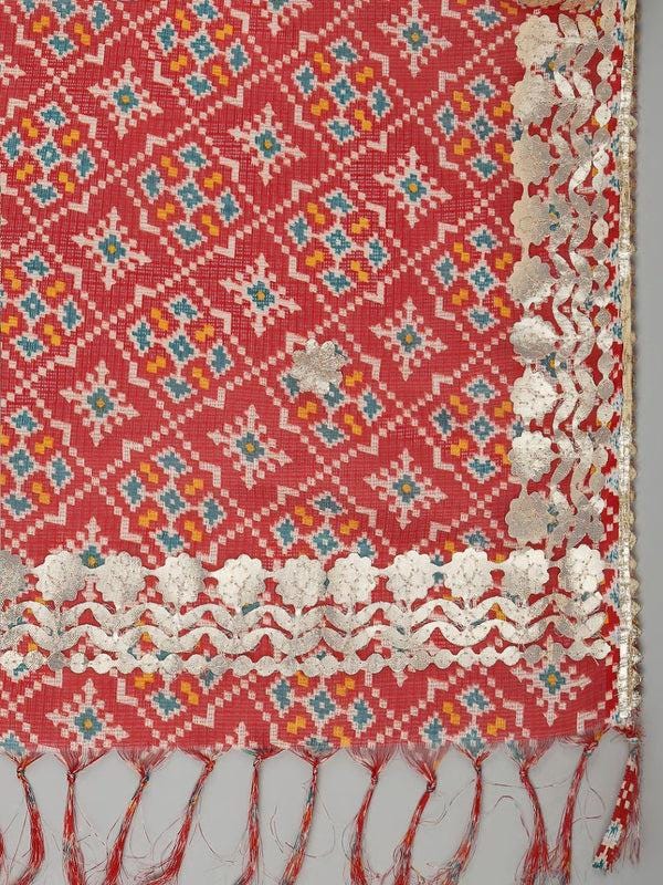 Ikat Printed Kota Cotton Dupatta With Gotta Patti Border dupatta/shawl/stole