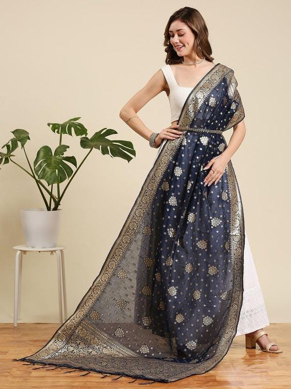 Banarasi Dupatta in Chanderi Blended Silk With Gold Weaving/shawl/stole