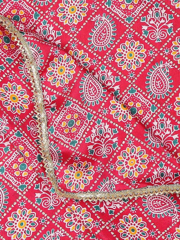 Rani Pink Printed Poly Chinnon Dupatta/shawl/stole