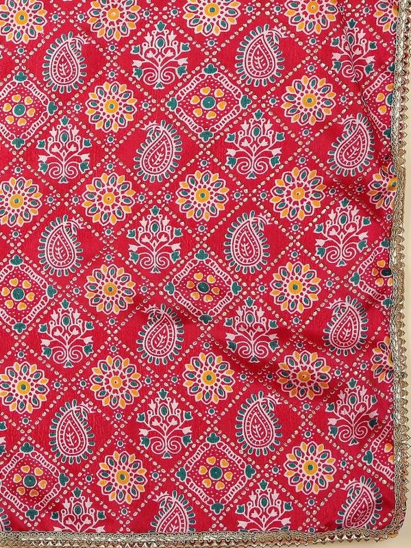 Rani Pink Printed Poly Chinnon Dupatta/shawl/stole