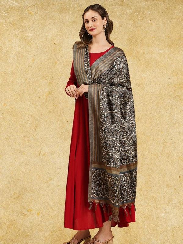 Gray Paisley Printed Art Silk Dupatta/shawl/stole