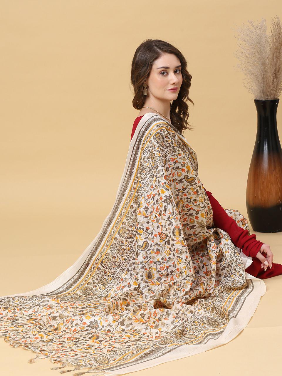 Floral Printed Art Silk Dupatta/shawl/stole