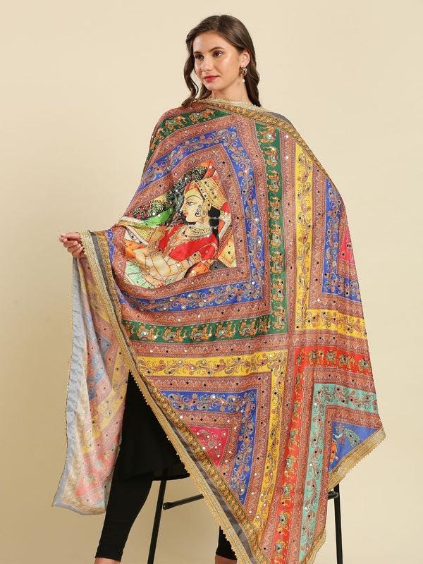 Multicolour Digitally Printed Pakistani Mirror Work Dupatta/shawl/stole