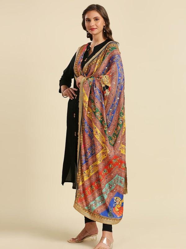 Multicolour Digitally Printed Pakistani Mirror Work Dupatta/shawl/stole