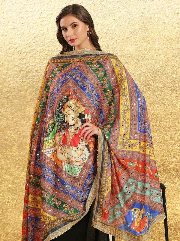 Multicolour Digitally Printed Pakistani Mirror Work Dupatta/shawl/stole