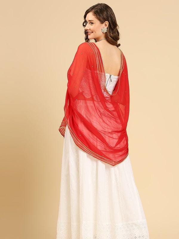 Red Embellished Chiffon Dupatta, trendy, elegant, classy stole shawl