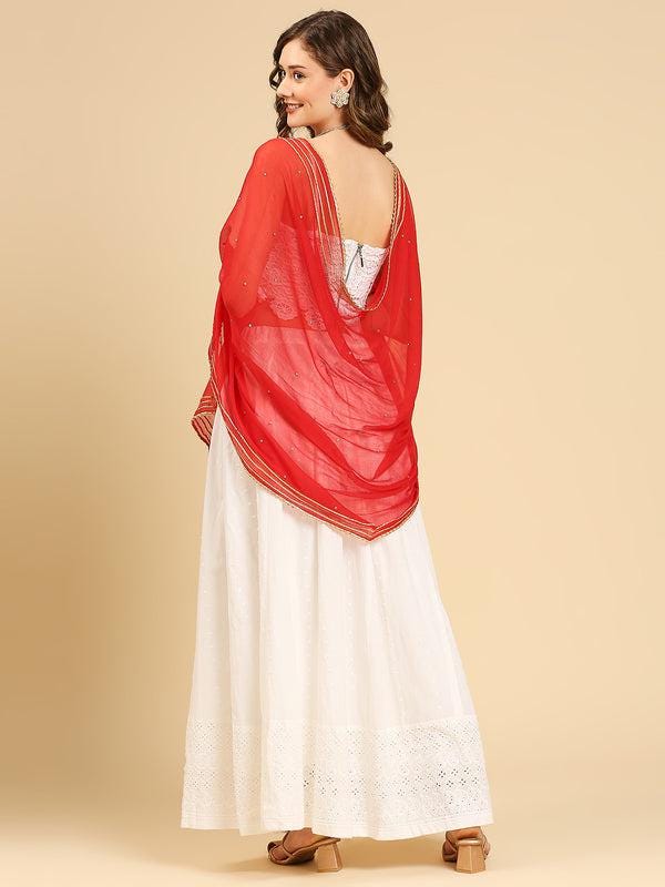 Red Embellished Chiffon Dupatta, trendy, elegant, classy stole shawl
