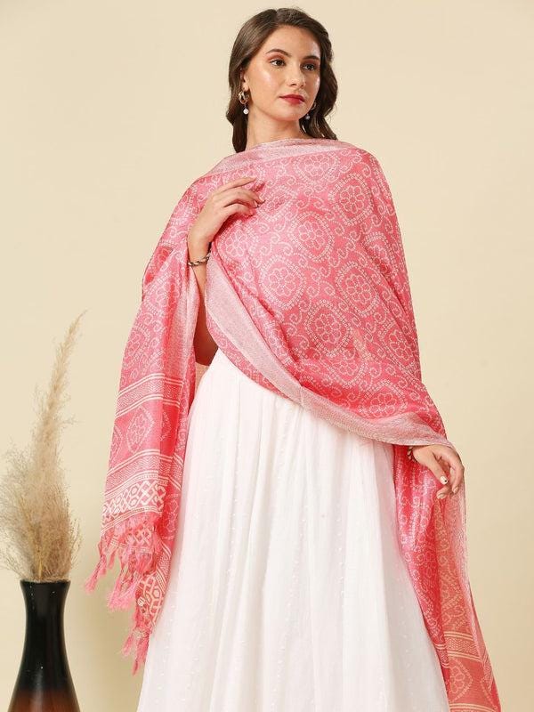 Bandhani Orange and Pink color art silk dupatta/shawl/stole