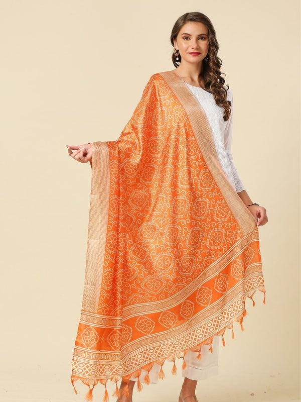 Bandhani Orange and Pink color art silk dupatta/shawl/stole