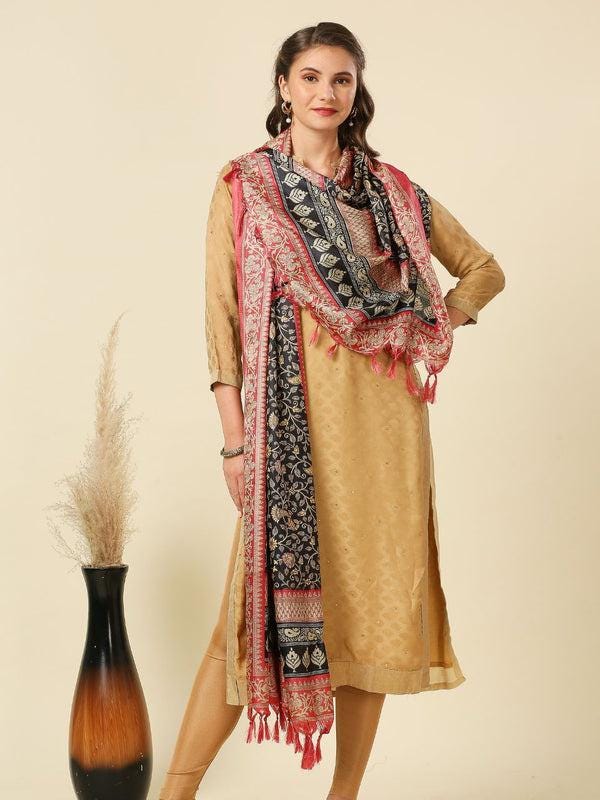 Peacock design pink and black color art silk dupatta/shawl/stole