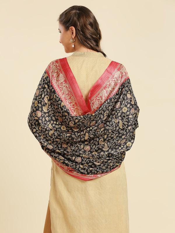 Peacock design pink and black color art silk dupatta/shawl/stole