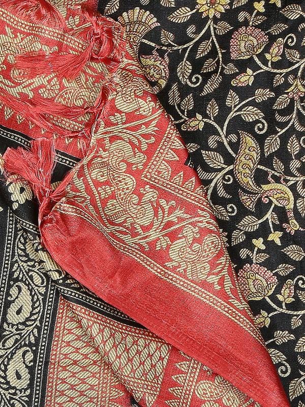 Peacock design pink and black color art silk dupatta/shawl/stole