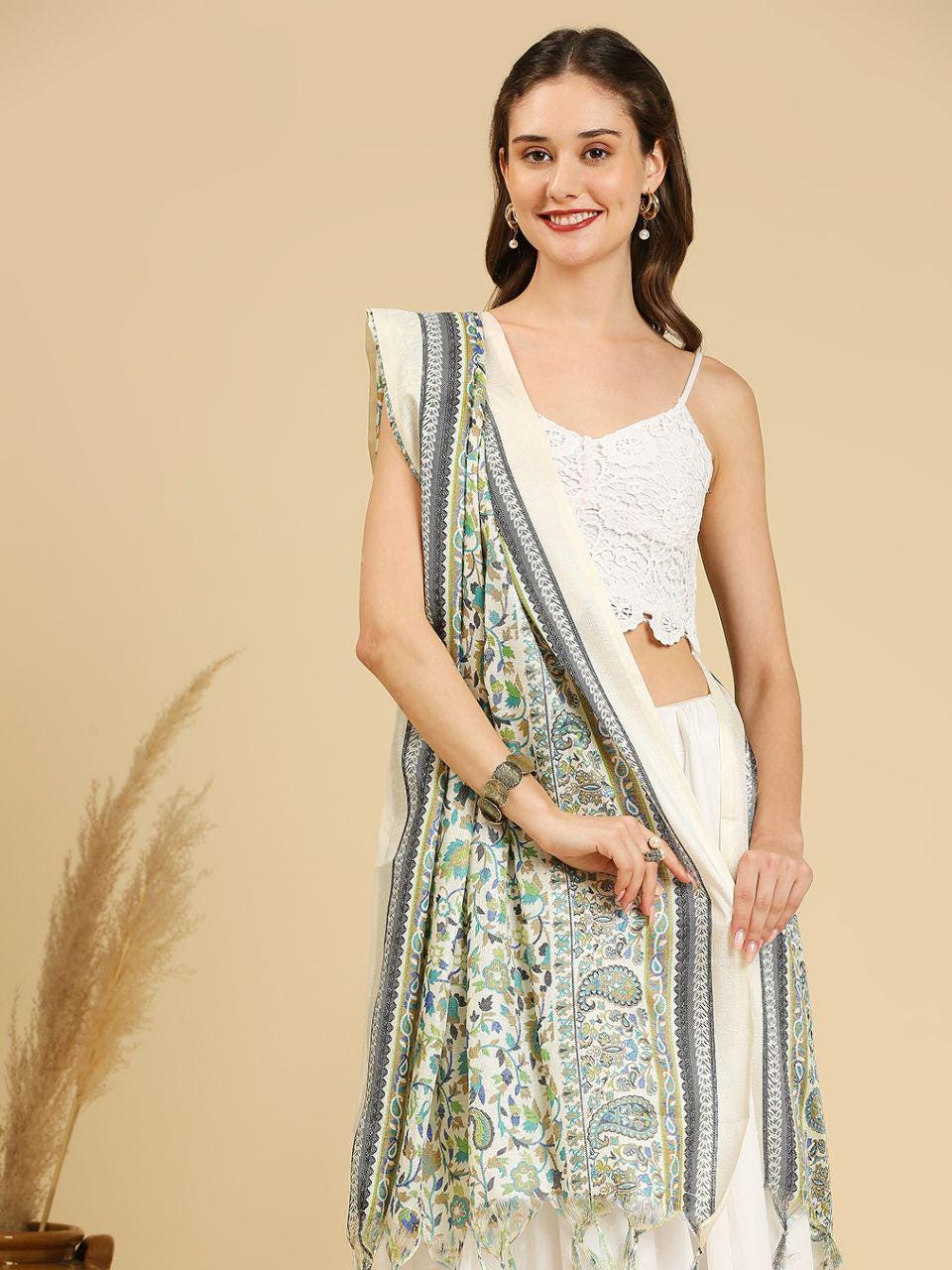 Beige color art silk dupatta/shawl/stole