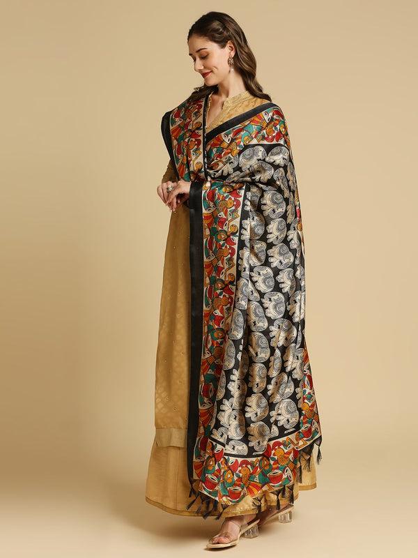 Elephant design black color art silk dupatta/shawl/stole