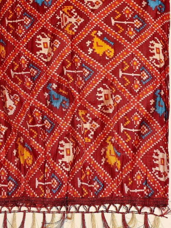 Crushed patola printed red color art silk dupatta/shawl/stole