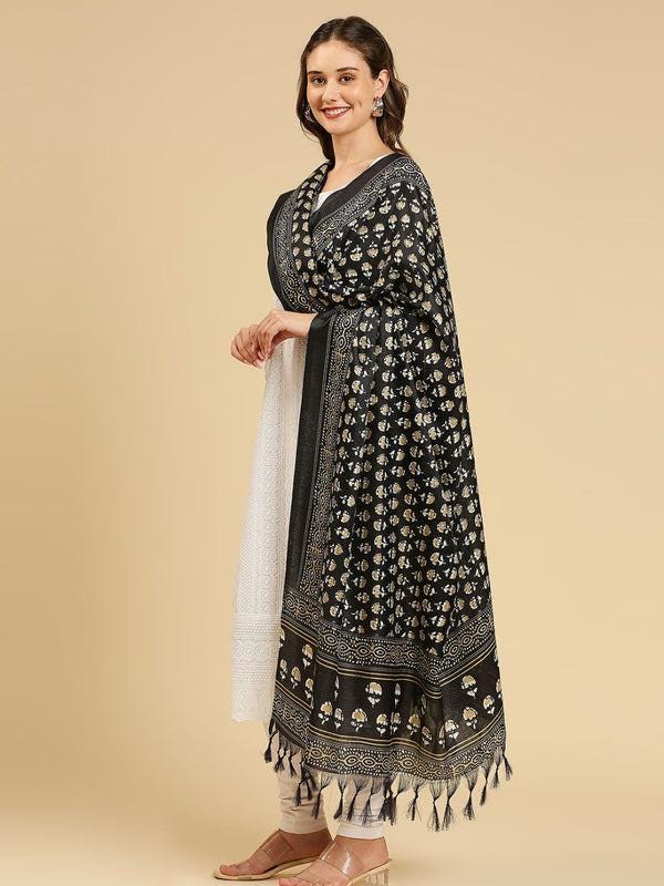 Black & Beige Printed Art Silk Dupatta/shawl/stole