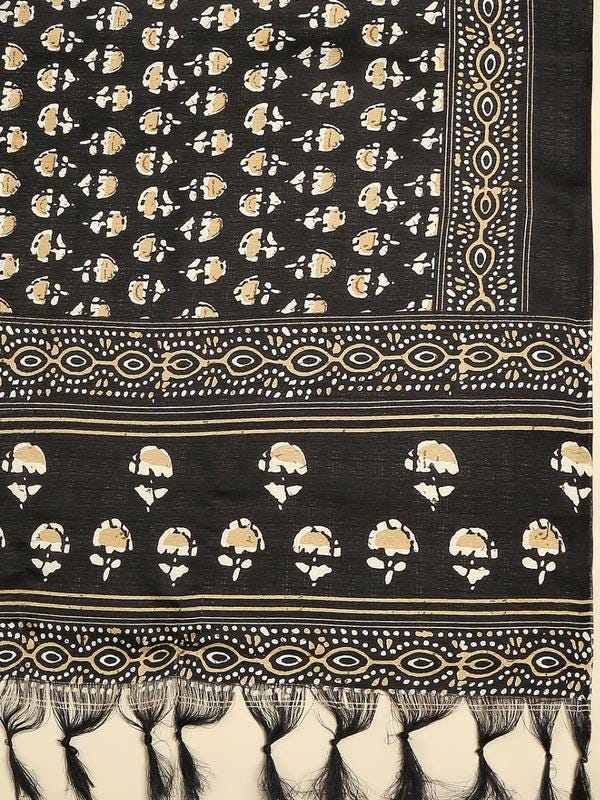 Black & Beige Printed Art Silk Dupatta/shawl/stole