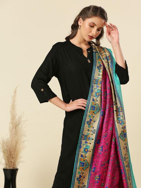 Multicolour Warli Printed Art Silk Dupatta Rani Pink/shawl/stole