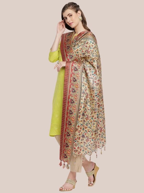 Floral Printed Art Silk Dupatta Beige Red/shawl/stole