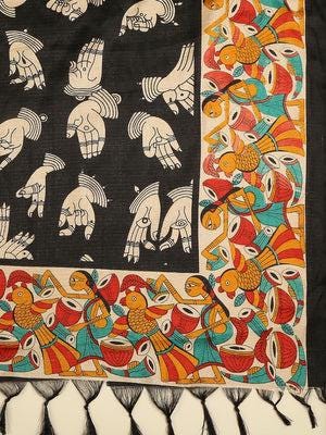 Ethnic Printed Black & Multi Art Silk Dupatta/shawl/stole