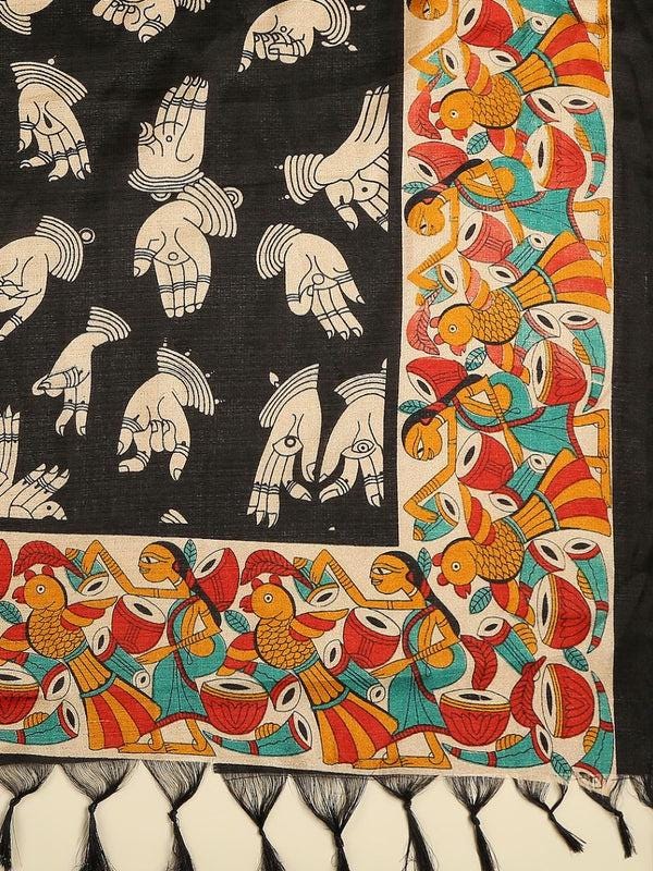 Ethnic Printed Black & Multi Art Silk Dupatta/shawl/stole