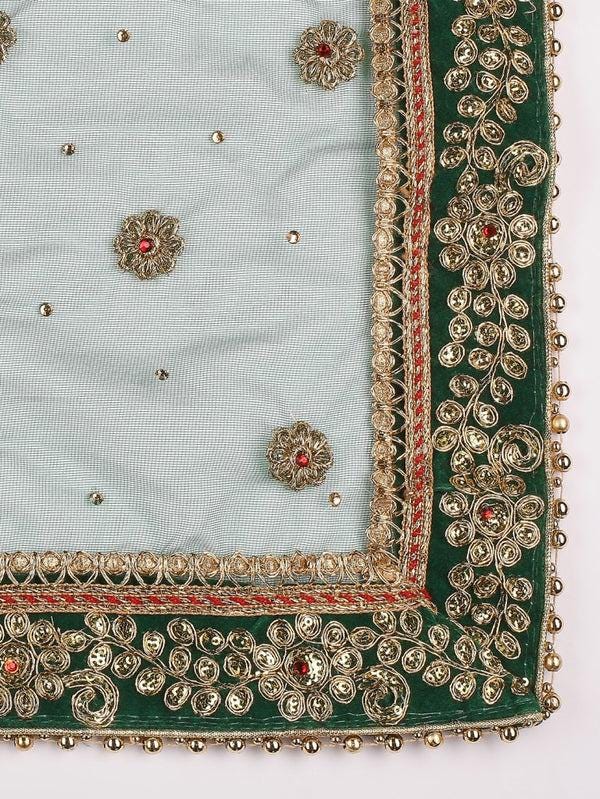 Embroidered Green Bridal & Wedding Wear Net Dupatta/shawl/stole