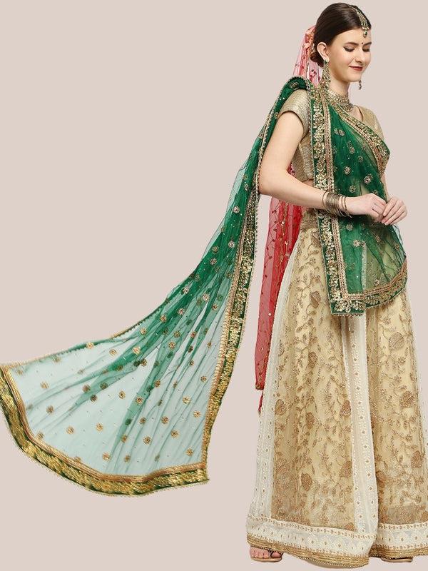 Embroidered Green Bridal & Wedding Wear Net Dupatta/shawl/stole