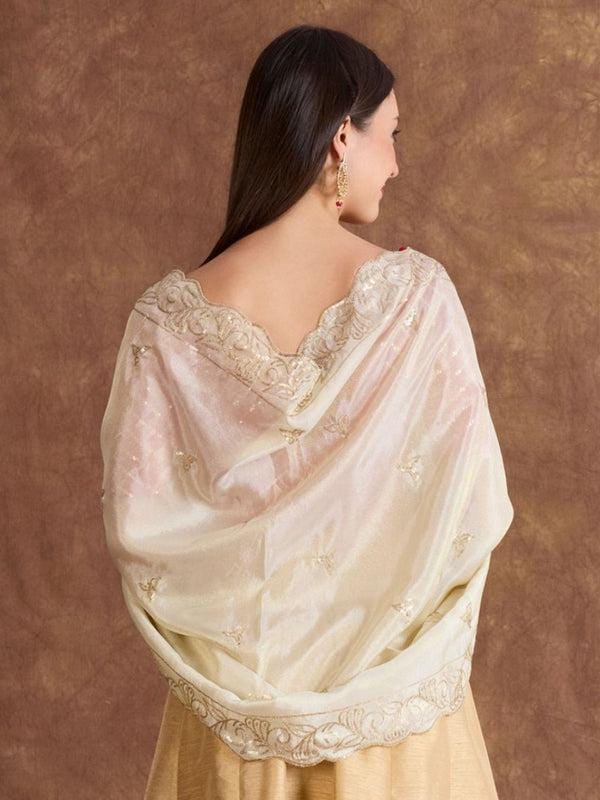 Sequinned Gold Viscose Tissue Silk Dupatta/Stole/Shawl