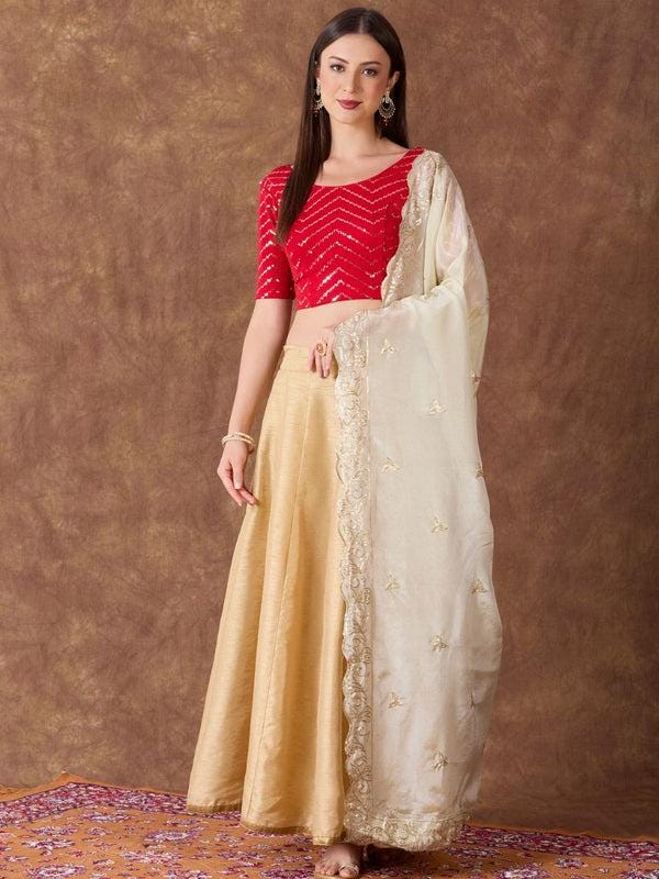 Sequinned Gold Viscose Tissue Silk Dupatta/Stole/Shawl