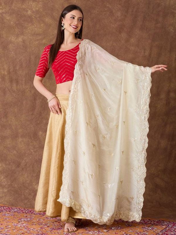 Sequinned Gold Viscose Tissue Silk Dupatta/Stole/Shawl