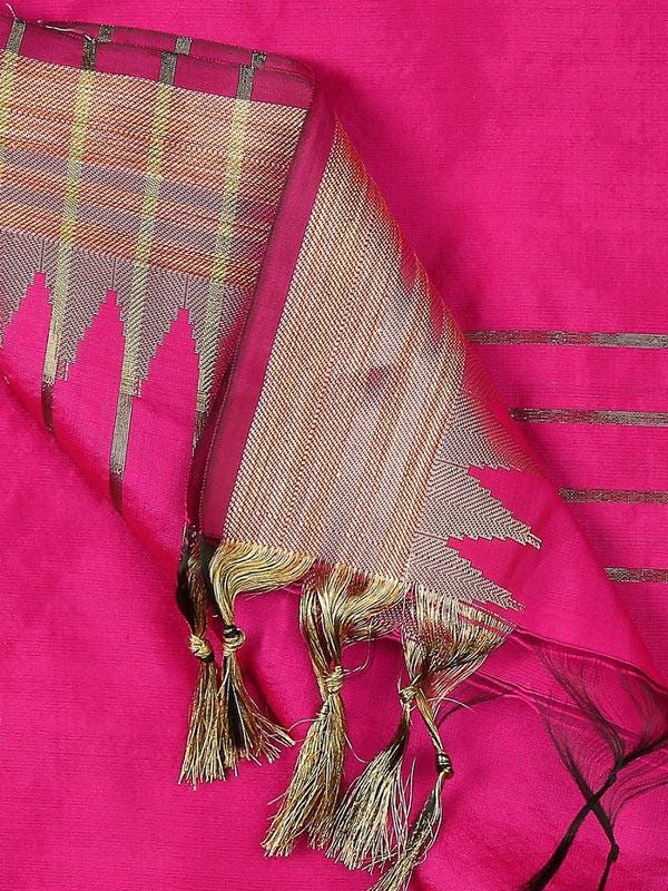 Banarasi Silk Dupatta with Temple Border Wine/Coral color stole
