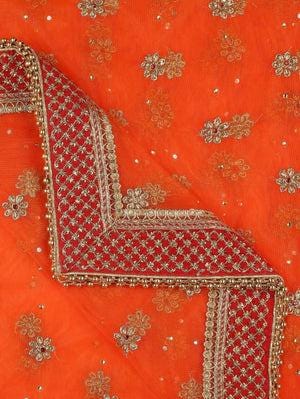 Embroidered Orange Bridal/Wedding Wear Net Dupatta/shawl/stole
