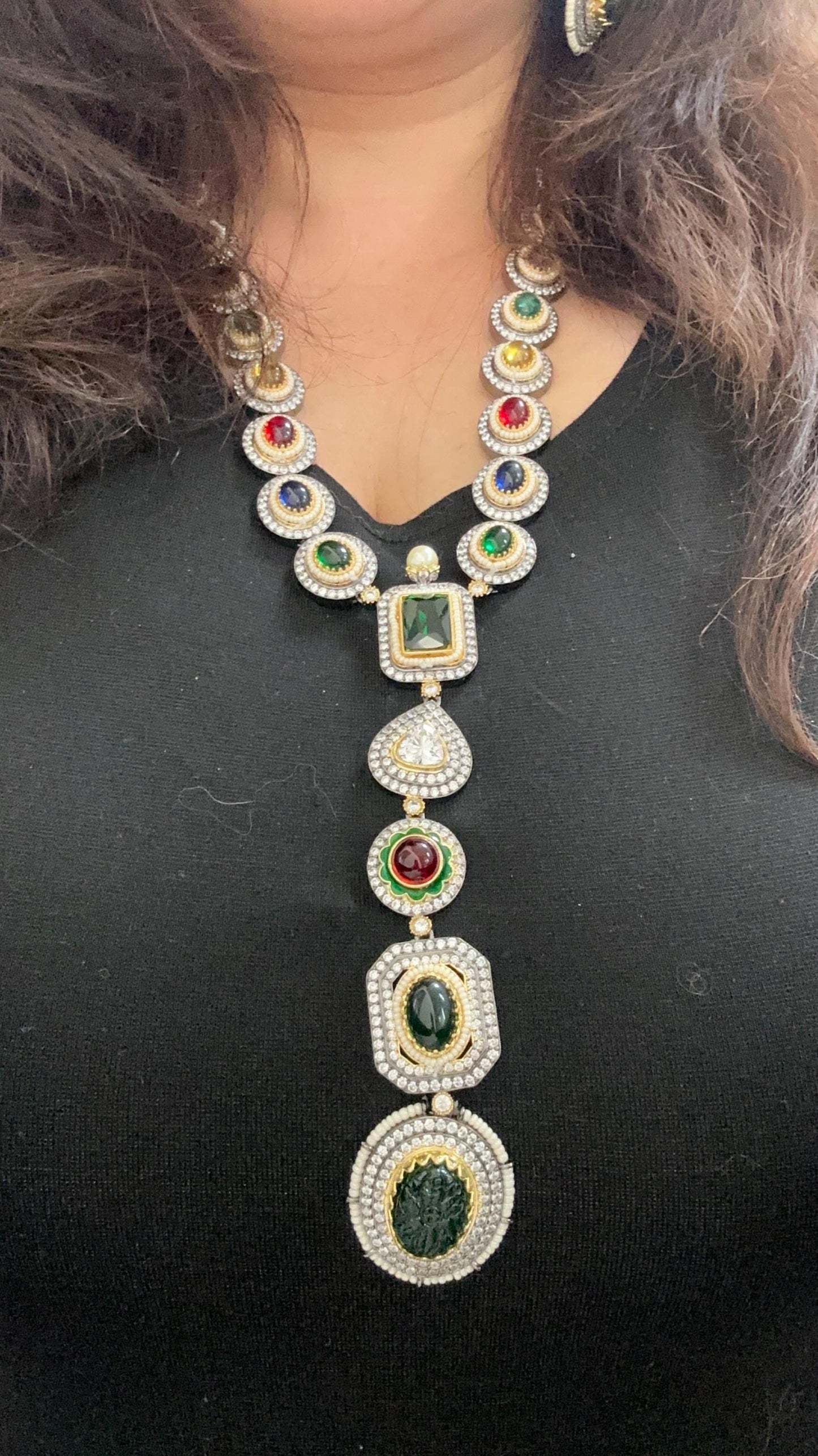 Premium semiprecious stones necklace set adjustable, long sabyasachi inspired