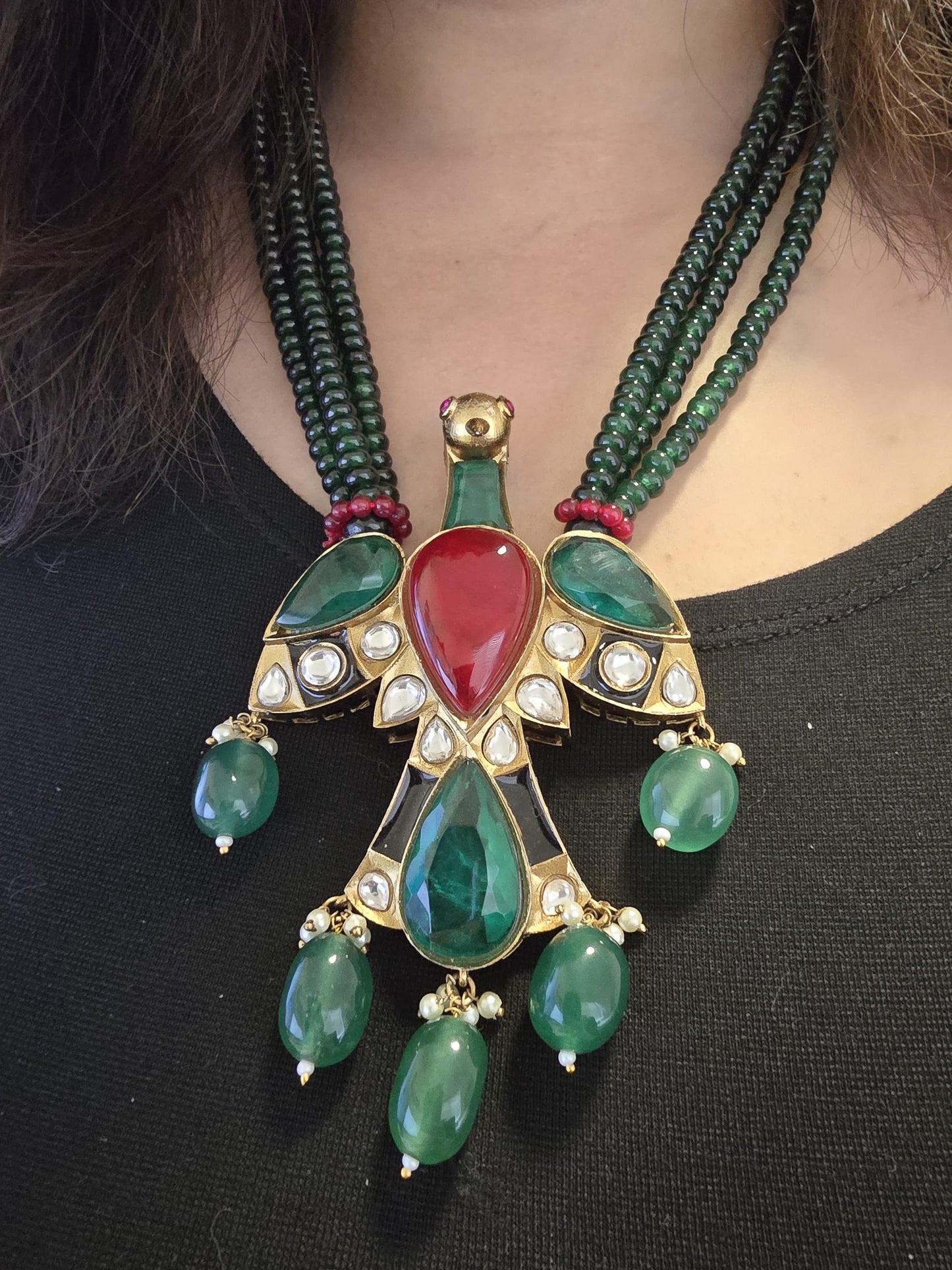 Premium semiprecious stones Nita Ambani inspired necklace set adjustable gold polished