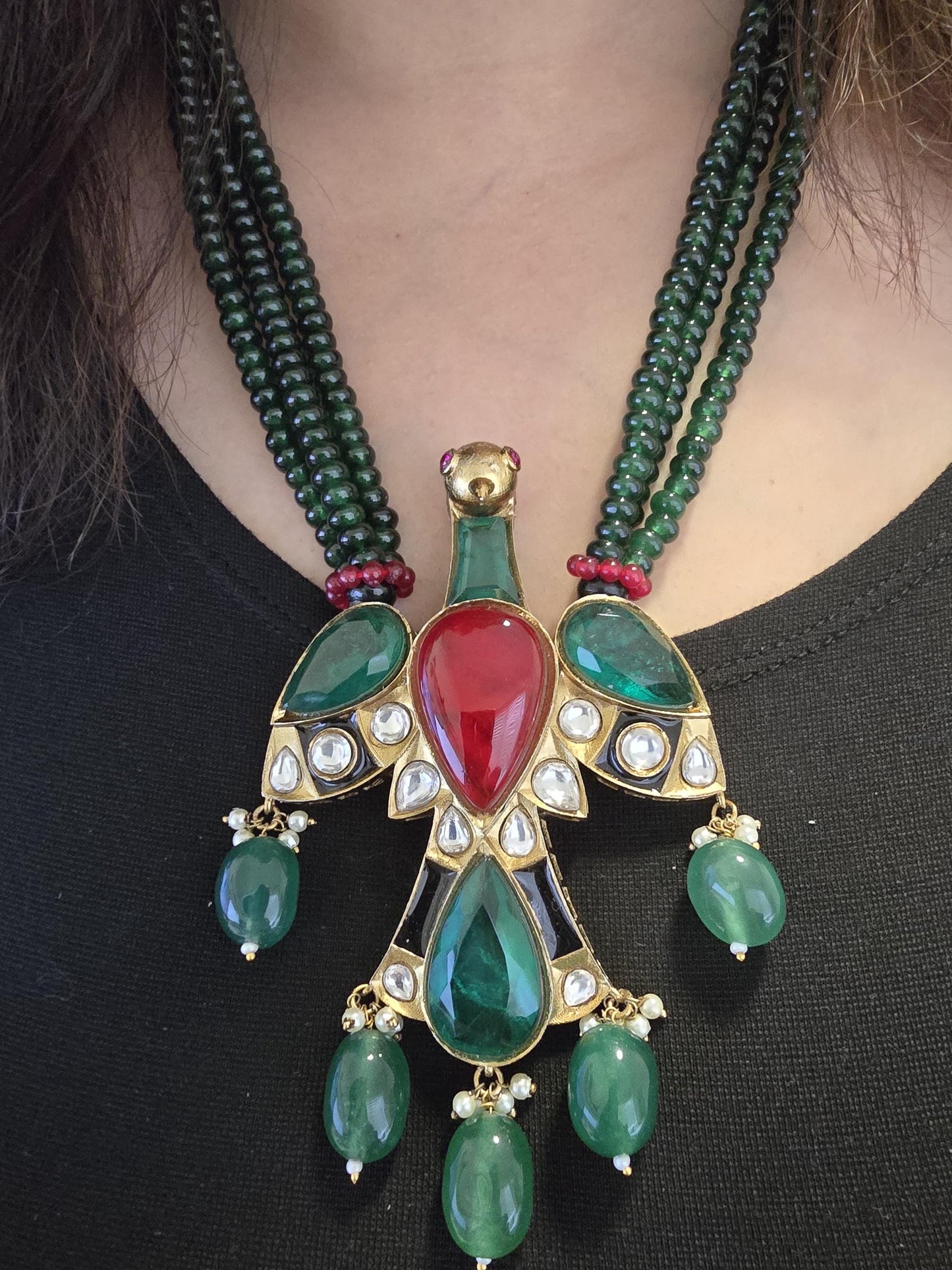 Premium semiprecious stones Nita Ambani inspired necklace set adjustable gold polished