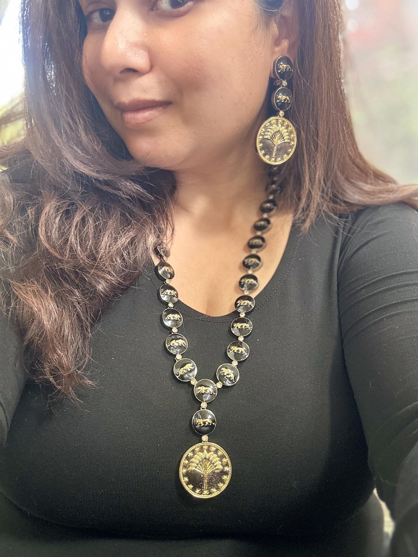 Premium long necklace set with enamel work Sabyasachi inspired design