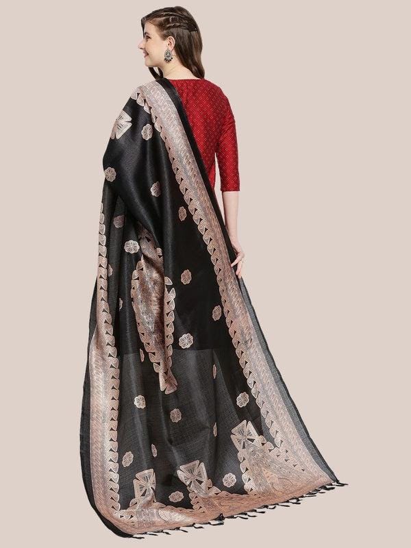 Black & Beige Printed Art Silk Dupatta/shawl/stole