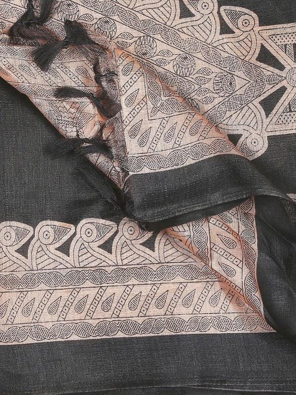 Black & Beige Printed Art Silk Dupatta/shawl/stole